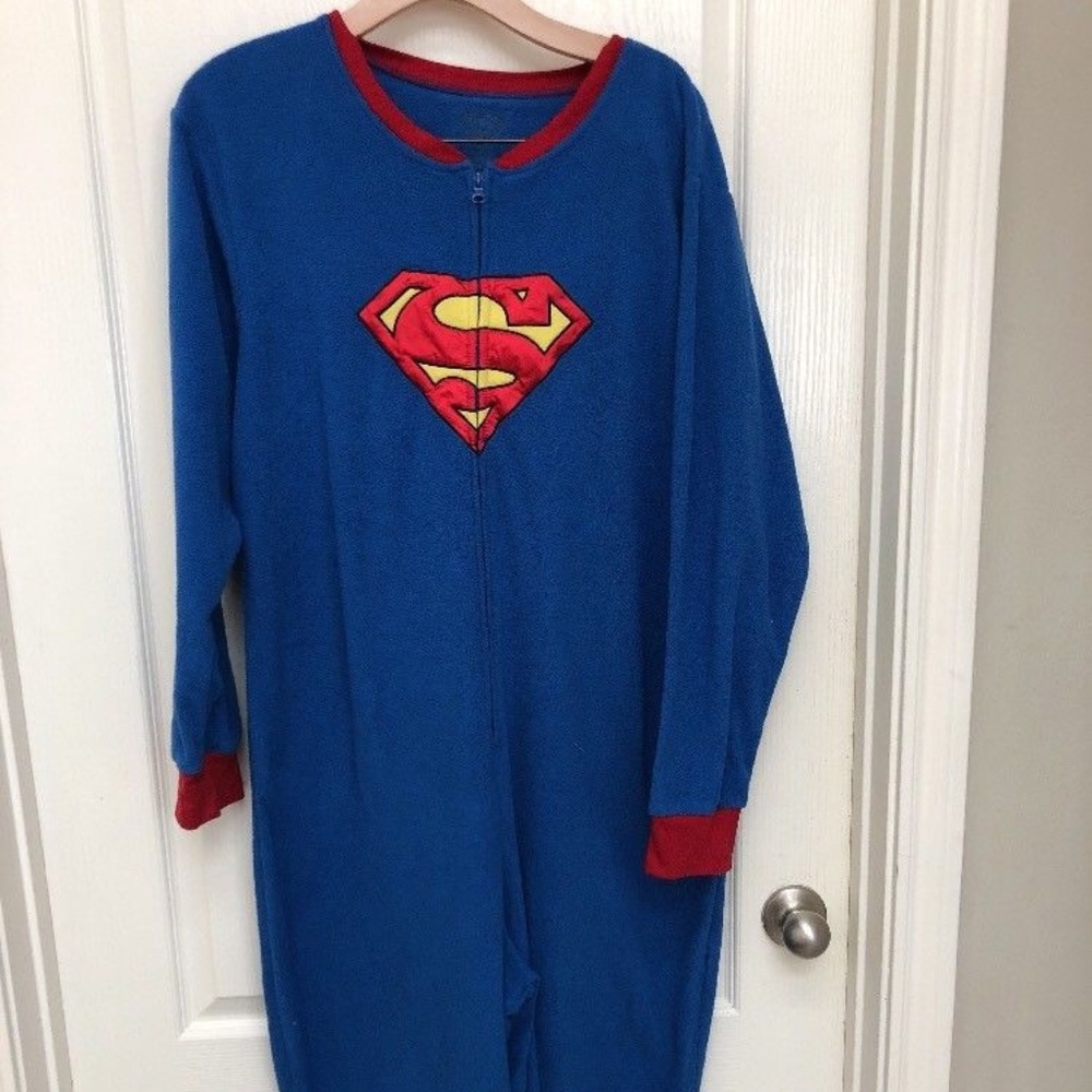 MENS L/XL blue fleece SUPERMAN 1 pc Pajamas Union